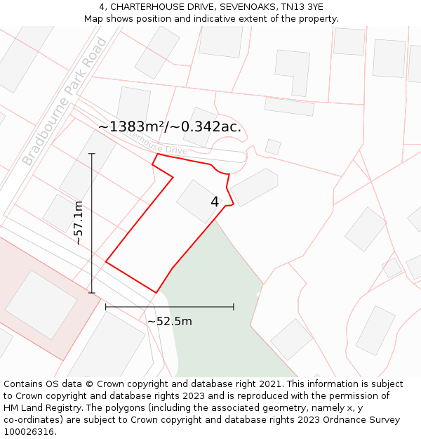 4, CHARTERHOUSE DRIVE, SEVENOAKS, TN13 3YE: Plot and title map