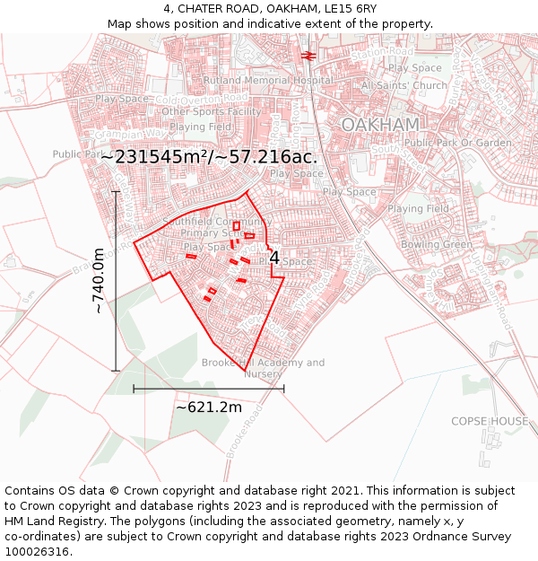 4, CHATER ROAD, OAKHAM, LE15 6RY: Plot and title map