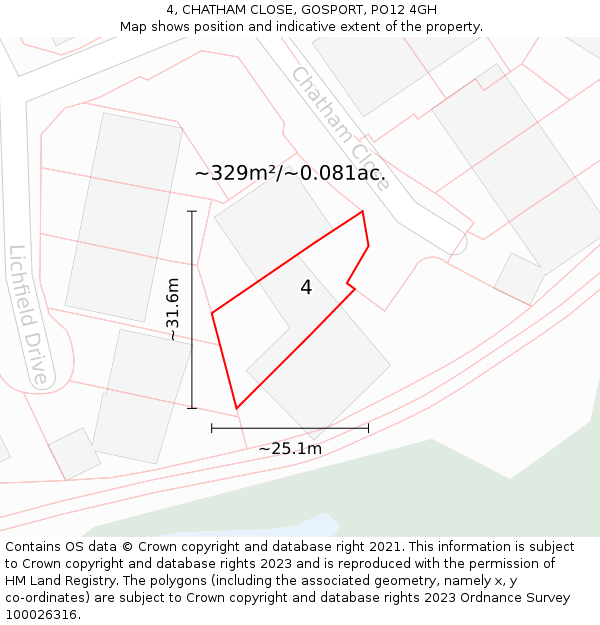 4, CHATHAM CLOSE, GOSPORT, PO12 4GH: Plot and title map