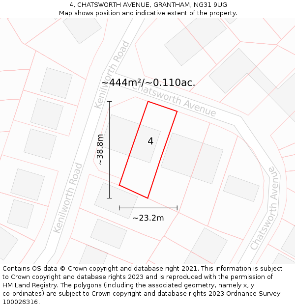 4, CHATSWORTH AVENUE, GRANTHAM, NG31 9UG: Plot and title map