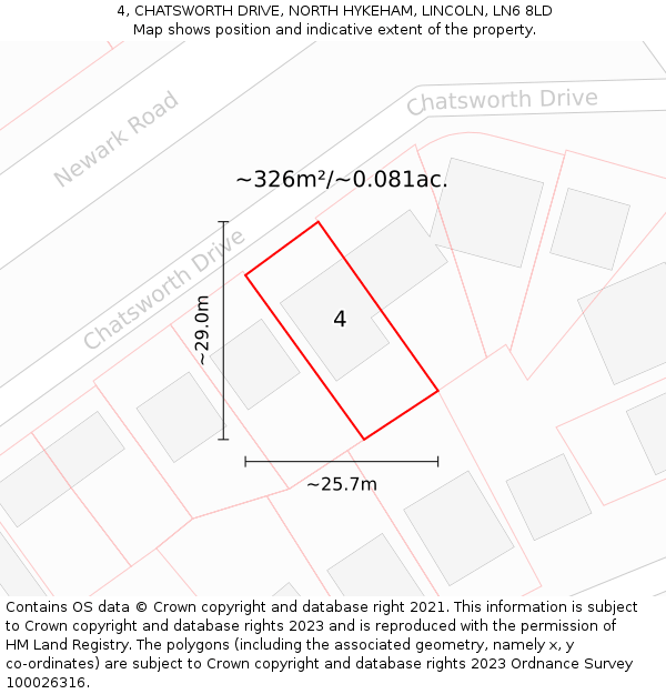 4, CHATSWORTH DRIVE, NORTH HYKEHAM, LINCOLN, LN6 8LD: Plot and title map