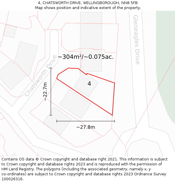 4, CHATSWORTH DRIVE, WELLINGBOROUGH, NN8 5FB: Plot and title map