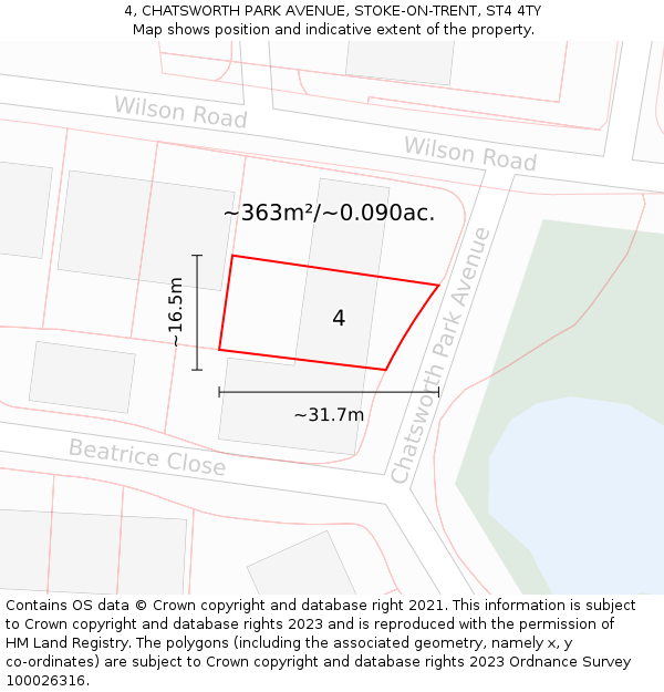 4, CHATSWORTH PARK AVENUE, STOKE-ON-TRENT, ST4 4TY: Plot and title map