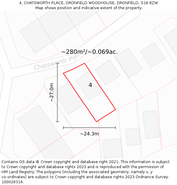 4, CHATSWORTH PLACE, DRONFIELD WOODHOUSE, DRONFIELD, S18 8ZW: Plot and title map