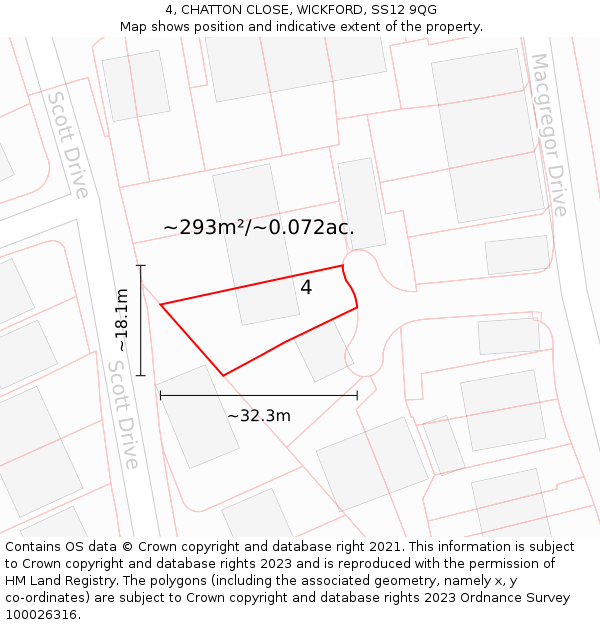 4, CHATTON CLOSE, WICKFORD, SS12 9QG: Plot and title map