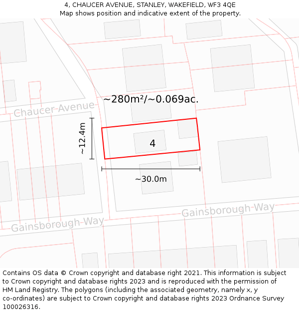 4, CHAUCER AVENUE, STANLEY, WAKEFIELD, WF3 4QE: Plot and title map