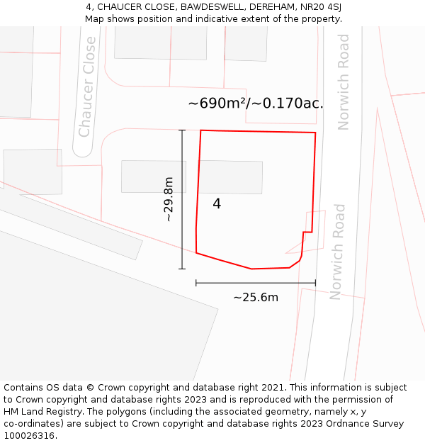 4, CHAUCER CLOSE, BAWDESWELL, DEREHAM, NR20 4SJ: Plot and title map