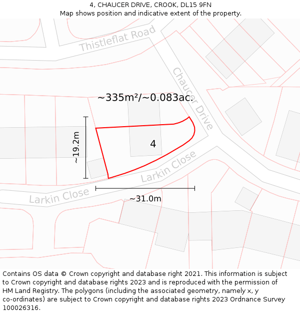 4, CHAUCER DRIVE, CROOK, DL15 9FN: Plot and title map