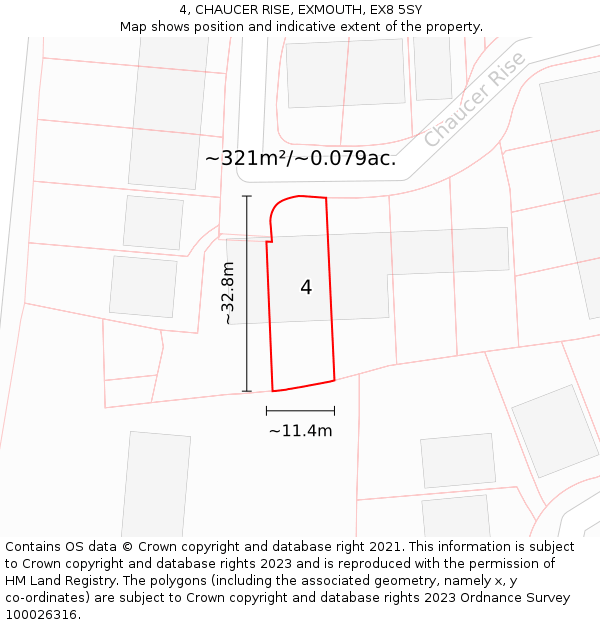 4, CHAUCER RISE, EXMOUTH, EX8 5SY: Plot and title map