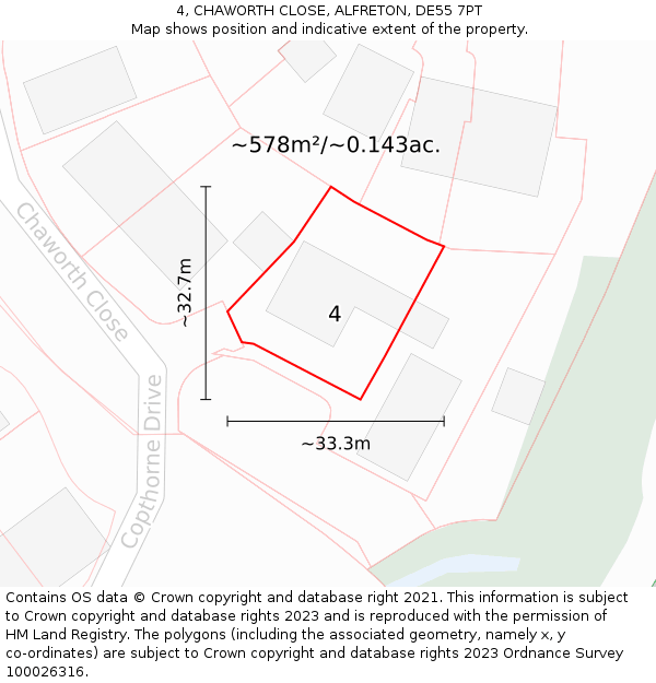 4, CHAWORTH CLOSE, ALFRETON, DE55 7PT: Plot and title map