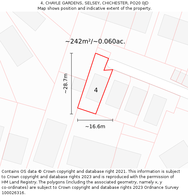 4, CHAYLE GARDENS, SELSEY, CHICHESTER, PO20 0JD: Plot and title map