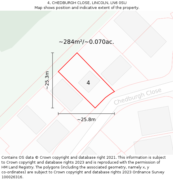 4, CHEDBURGH CLOSE, LINCOLN, LN6 0SU: Plot and title map