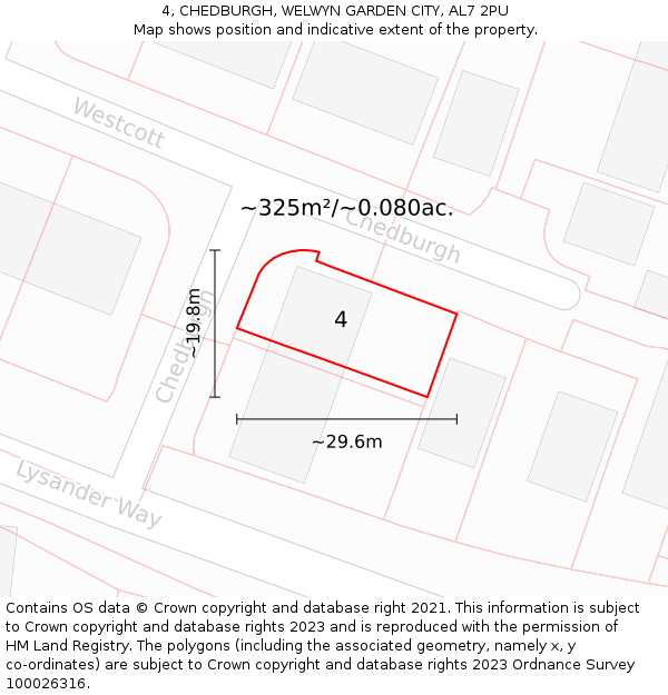 4, CHEDBURGH, WELWYN GARDEN CITY, AL7 2PU: Plot and title map