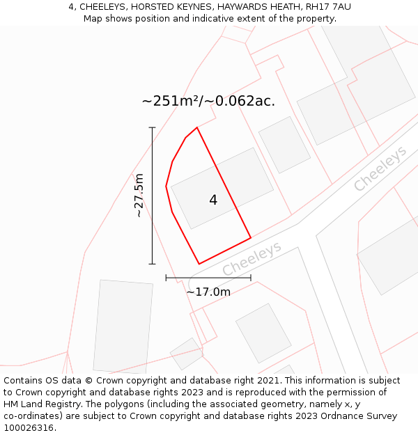 4, CHEELEYS, HORSTED KEYNES, HAYWARDS HEATH, RH17 7AU: Plot and title map