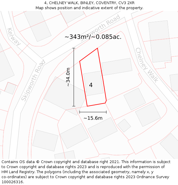 4, CHELNEY WALK, BINLEY, COVENTRY, CV3 2XR: Plot and title map