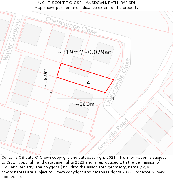 4, CHELSCOMBE CLOSE, LANSDOWN, BATH, BA1 9DL: Plot and title map