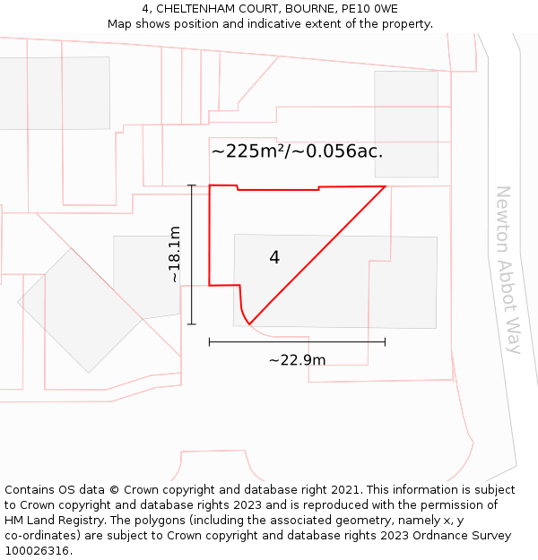 4, CHELTENHAM COURT, BOURNE, PE10 0WE: Plot and title map