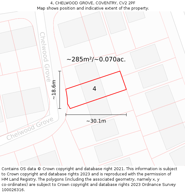 4, CHELWOOD GROVE, COVENTRY, CV2 2PF: Plot and title map