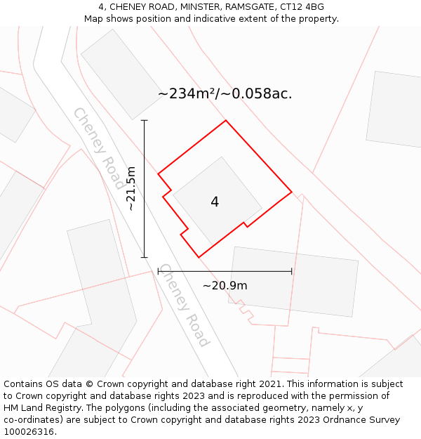 4, CHENEY ROAD, MINSTER, RAMSGATE, CT12 4BG: Plot and title map