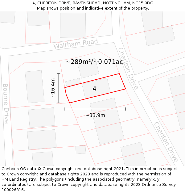4, CHERITON DRIVE, RAVENSHEAD, NOTTINGHAM, NG15 9DG: Plot and title map