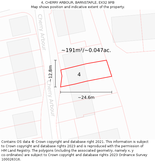 4, CHERRY ARBOUR, BARNSTAPLE, EX32 9PB: Plot and title map