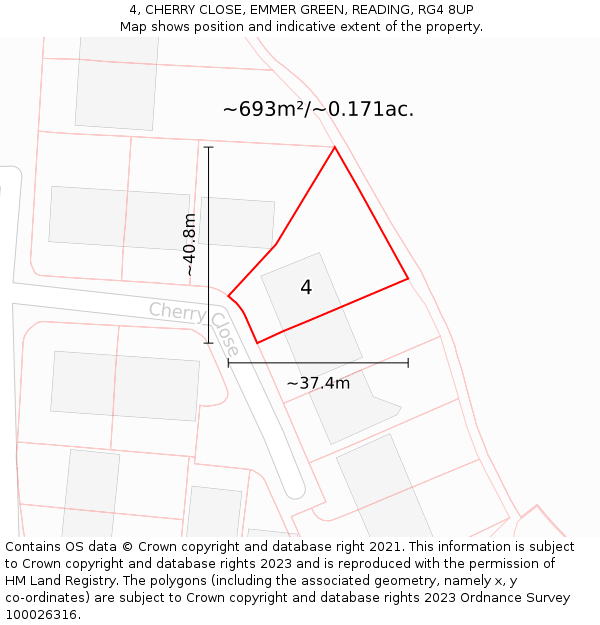 4, CHERRY CLOSE, EMMER GREEN, READING, RG4 8UP: Plot and title map
