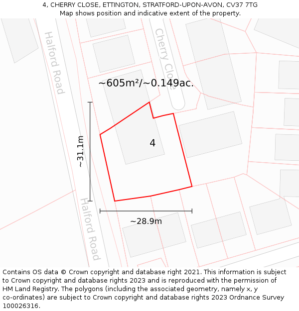 4, CHERRY CLOSE, ETTINGTON, STRATFORD-UPON-AVON, CV37 7TG: Plot and title map