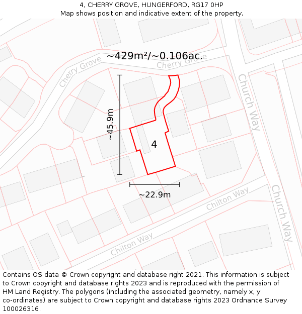 4, CHERRY GROVE, HUNGERFORD, RG17 0HP: Plot and title map