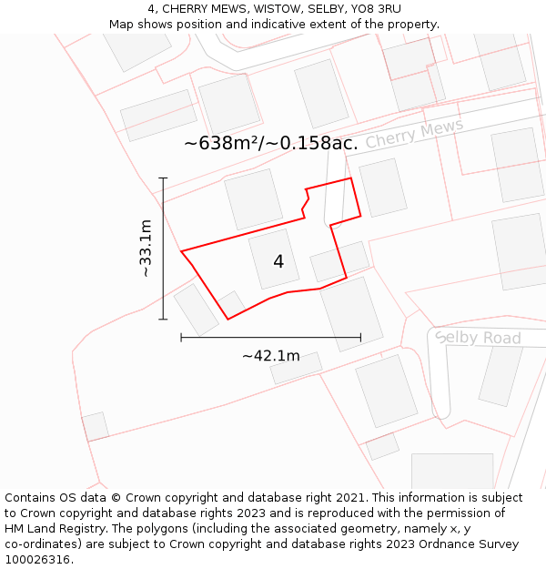 4, CHERRY MEWS, WISTOW, SELBY, YO8 3RU: Plot and title map