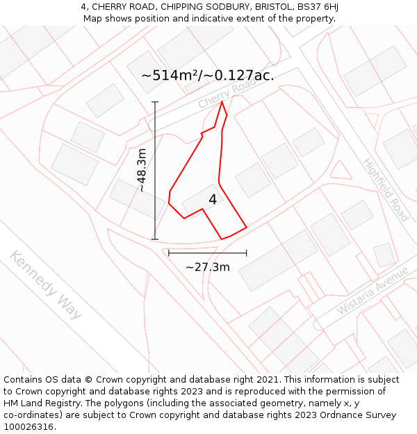 4, CHERRY ROAD, CHIPPING SODBURY, BRISTOL, BS37 6HJ: Plot and title map