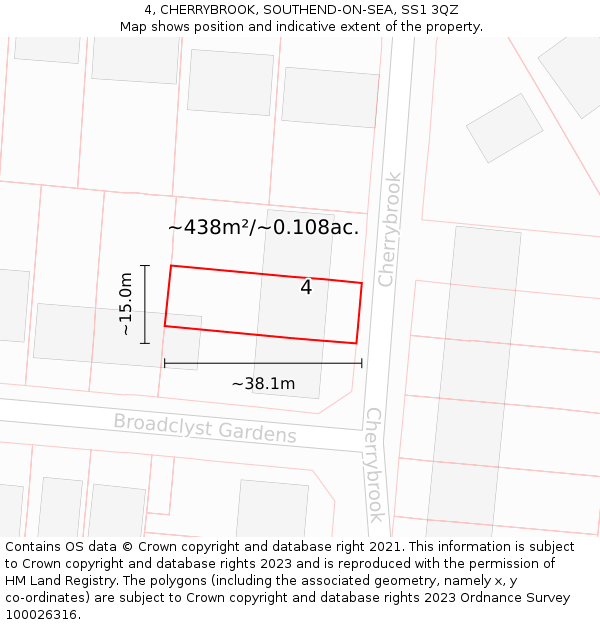 4, CHERRYBROOK, SOUTHEND-ON-SEA, SS1 3QZ: Plot and title map