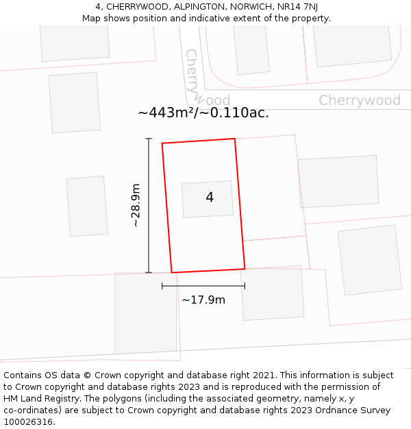 4, CHERRYWOOD, ALPINGTON, NORWICH, NR14 7NJ: Plot and title map