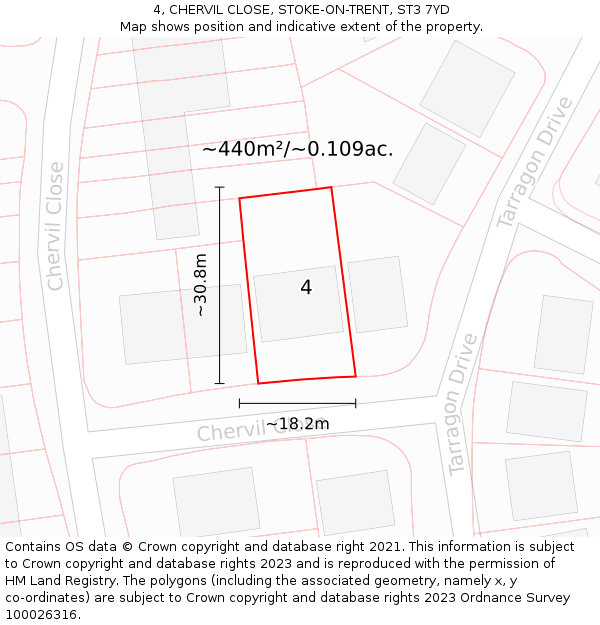 4, CHERVIL CLOSE, STOKE-ON-TRENT, ST3 7YD: Plot and title map