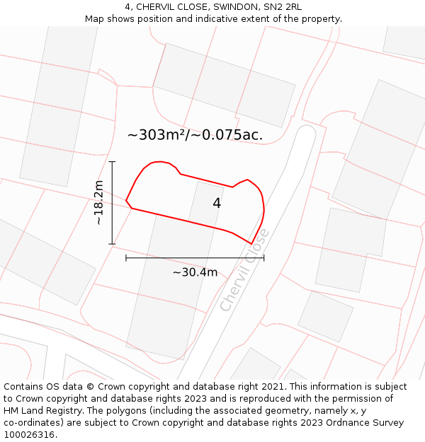 4, CHERVIL CLOSE, SWINDON, SN2 2RL: Plot and title map