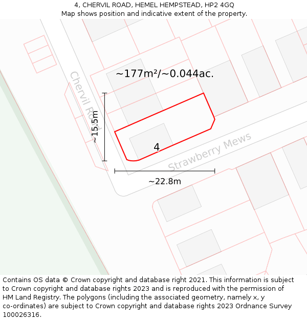 4, CHERVIL ROAD, HEMEL HEMPSTEAD, HP2 4GQ: Plot and title map