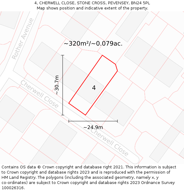 4, CHERWELL CLOSE, STONE CROSS, PEVENSEY, BN24 5PL: Plot and title map