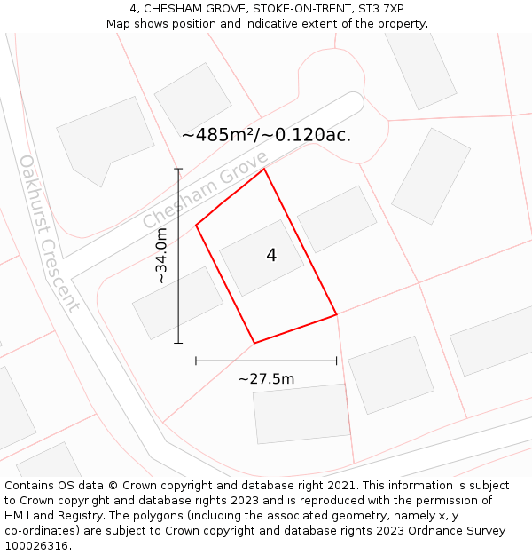 4, CHESHAM GROVE, STOKE-ON-TRENT, ST3 7XP: Plot and title map