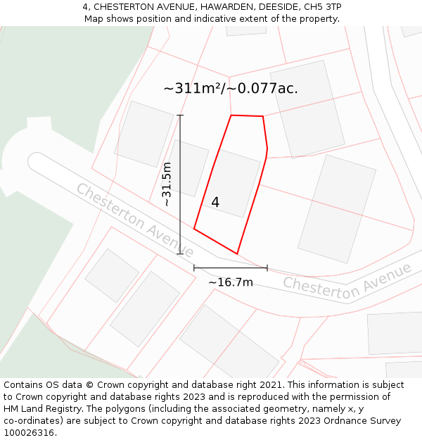 4, CHESTERTON AVENUE, HAWARDEN, DEESIDE, CH5 3TP: Plot and title map