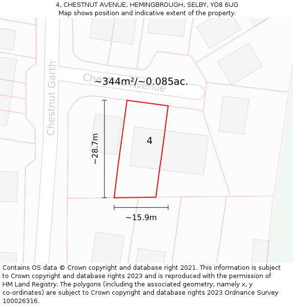 4, CHESTNUT AVENUE, HEMINGBROUGH, SELBY, YO8 6UG: Plot and title map