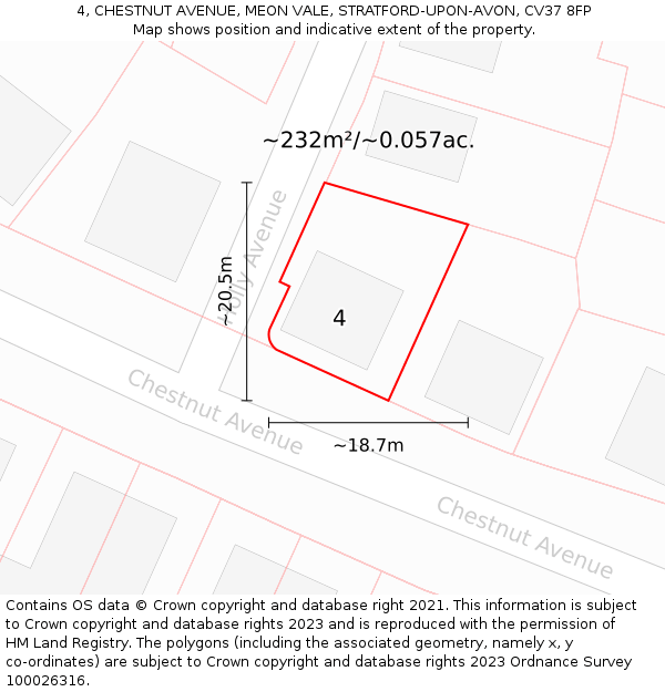 4, CHESTNUT AVENUE, MEON VALE, STRATFORD-UPON-AVON, CV37 8FP: Plot and title map