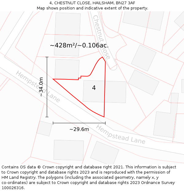 4, CHESTNUT CLOSE, HAILSHAM, BN27 3AF: Plot and title map