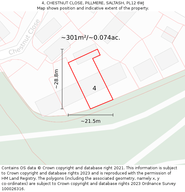 4, CHESTNUT CLOSE, PILLMERE, SALTASH, PL12 6WJ: Plot and title map