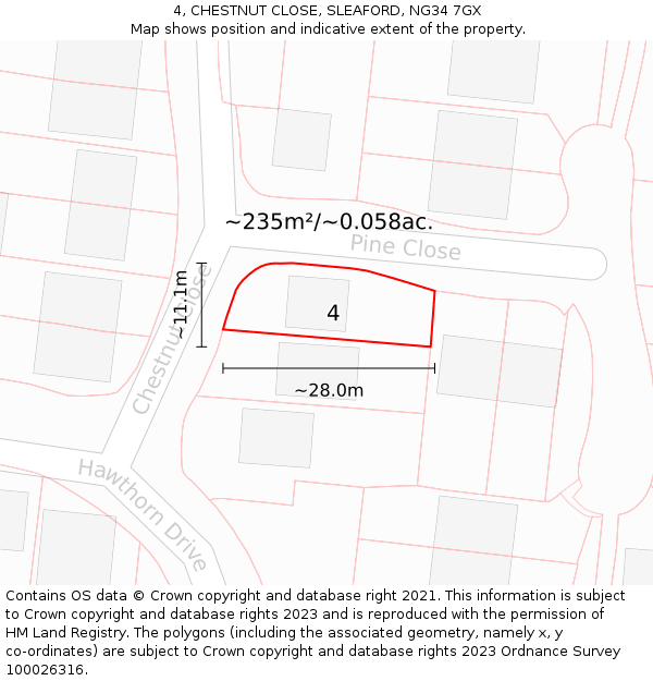 4, CHESTNUT CLOSE, SLEAFORD, NG34 7GX: Plot and title map