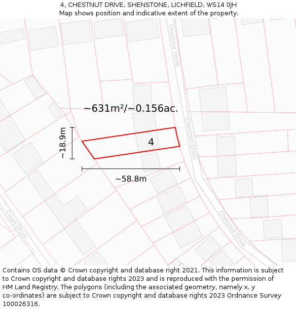 4, CHESTNUT DRIVE, SHENSTONE, LICHFIELD, WS14 0JH: Plot and title map