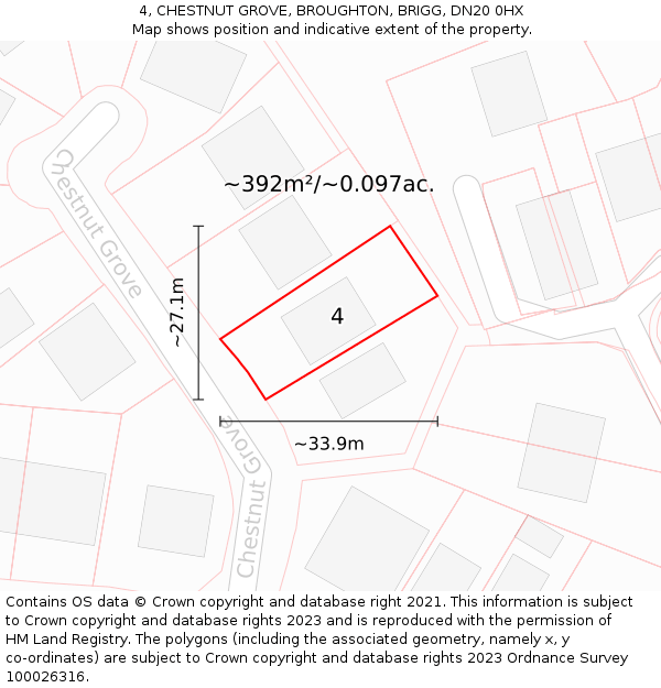 4, CHESTNUT GROVE, BROUGHTON, BRIGG, DN20 0HX: Plot and title map