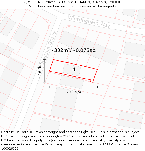 4, CHESTNUT GROVE, PURLEY ON THAMES, READING, RG8 8BU: Plot and title map