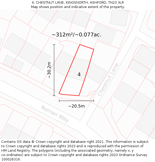 4, CHESTNUT LANE, KINGSNORTH, ASHFORD, TN23 3LR: Plot and title map