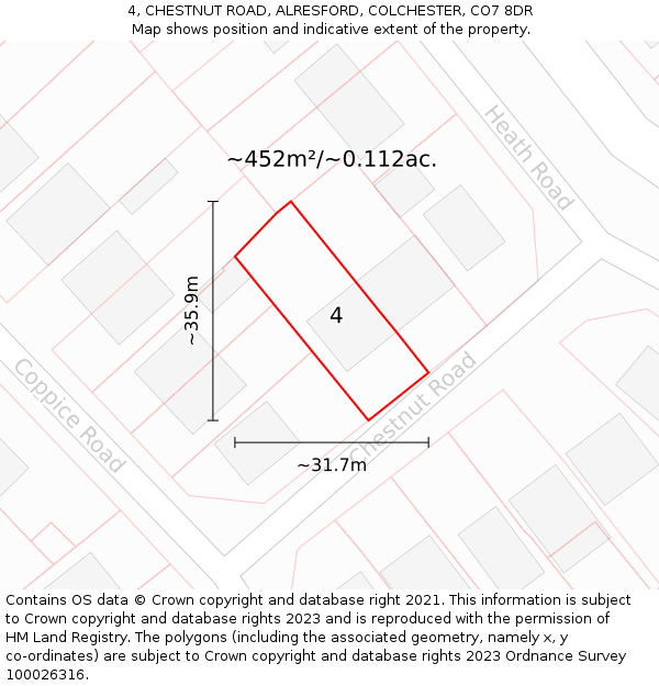 4, CHESTNUT ROAD, ALRESFORD, COLCHESTER, CO7 8DR: Plot and title map