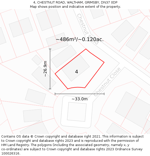 4, CHESTNUT ROAD, WALTHAM, GRIMSBY, DN37 0DP: Plot and title map