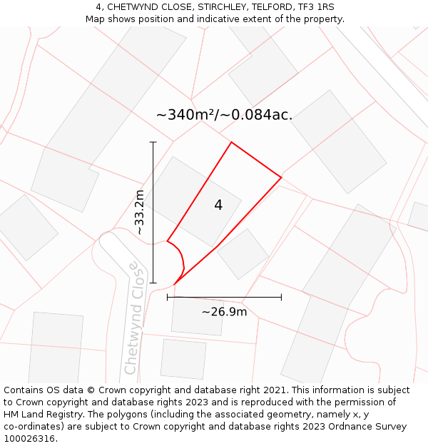 4, CHETWYND CLOSE, STIRCHLEY, TELFORD, TF3 1RS: Plot and title map